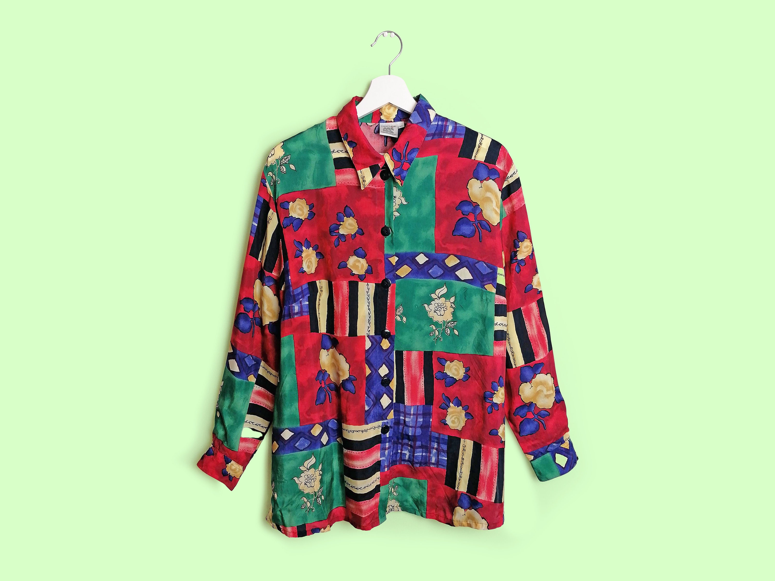 Vintage 80's 90's ALBA MODA Abstract Print Blouse Retro
