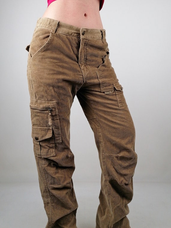 Vintage Y2K Cargo Pants Fleece Lined Corduroy Low Waist Jeans 