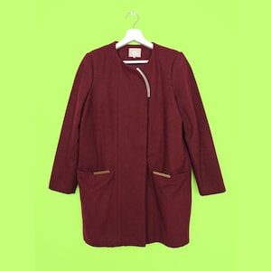 Vintage 90&#39;s Burgundy Minimalist Wool Coat Women Jacket  - size S