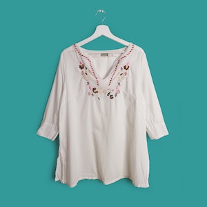 Vintage 90&#39;s haftowana biała tunika bluzka plażowa kaftan
