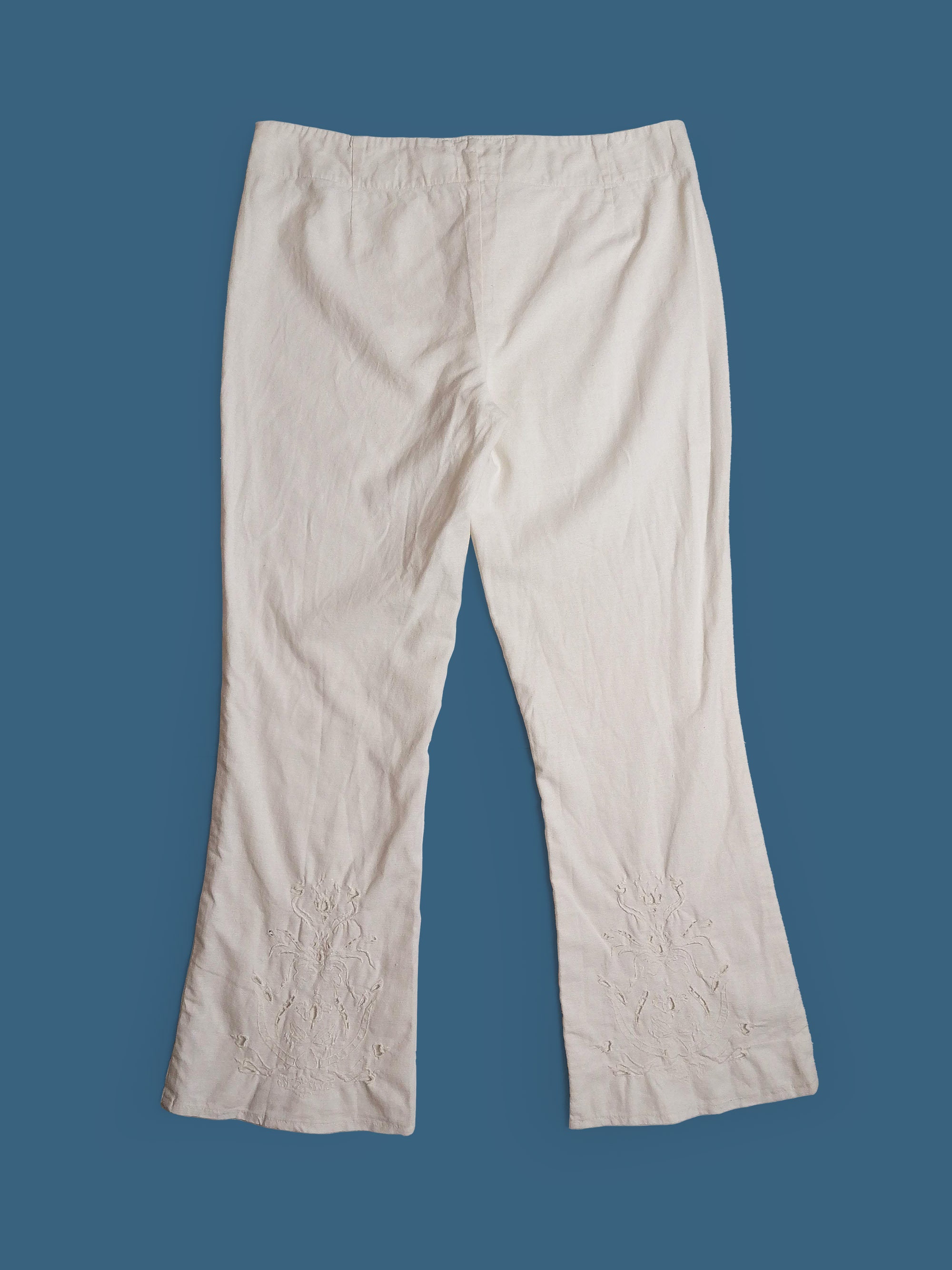 Vintage 90's Linen Cotton White Pants Flared Trousers Women - Size