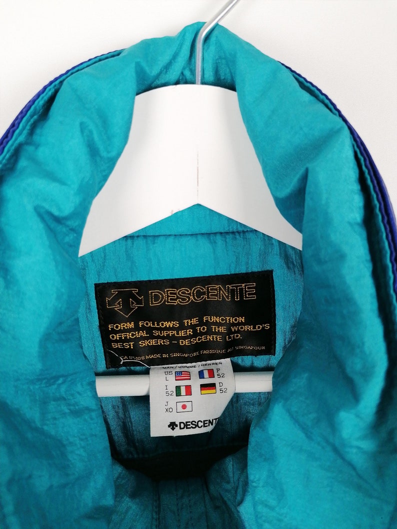 Vintage 80/'s 90/'s DESCENTE Retro Oversized Colourblock Blue Turquoise Winter Ski Jacket Snowboarding Puffer size L 52 men