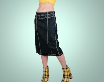 CALLIOPE vintage des années 90 Y2K denim jupe crayon midi jupe en jean - taille M-L