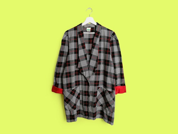 Vintage 90's Oversized Black White and Red Check B