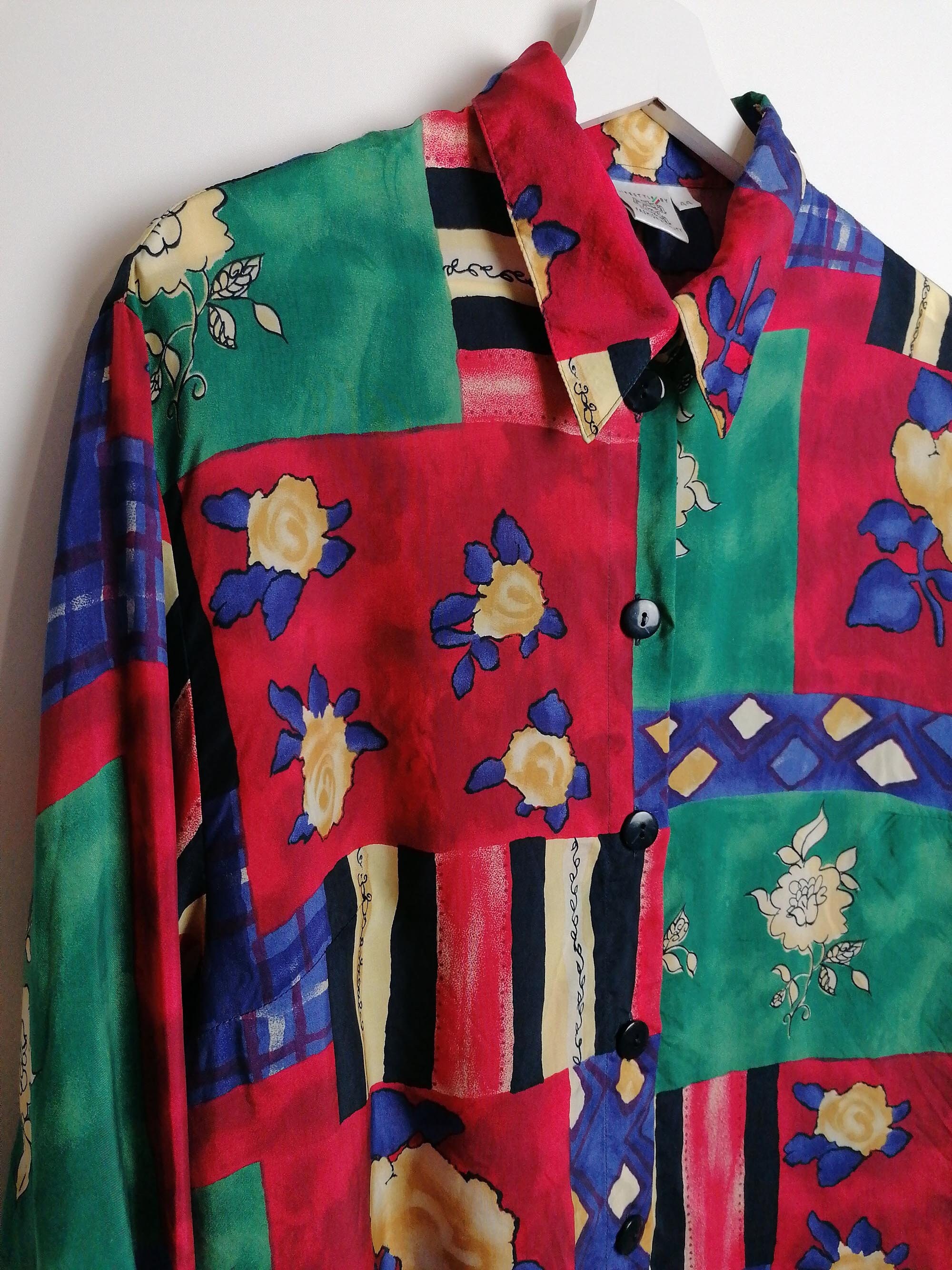Vintage 80's 90's ALBA MODA Abstract Print Blouse Retro