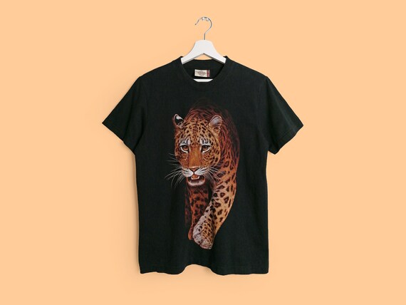 1980s 1990s GIANNI Made in USA Leopard Print Leopard Head Jungle Print Big Cat Vintage Size 12 Rayon Blouse Shirt