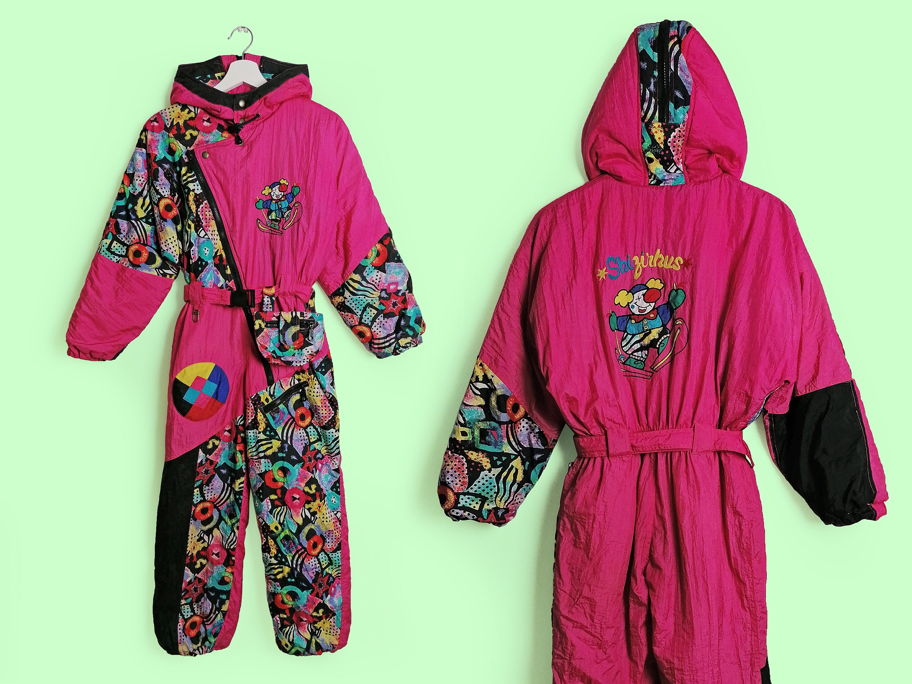 Vintage 80 s 90 s C A Rodeo Kids Tieners one piece skipak Snowsuit Overalls Jumpsuit Wintersport Snowboard Clown Novelty Print maat 152 Etsy Nederland