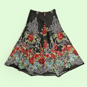 Vintage Y2K BETTY BARCLAY High Waist Full Rock Mesh Sheer Floral Print Boho - Größe S // 36