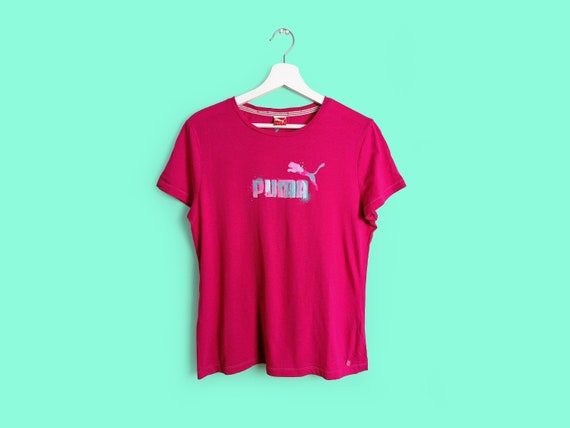 Vintage 90's Y2K PUMA T Shirt With Front Logo in Hot Pink Women Top Shirt  Size S-M - Etsy