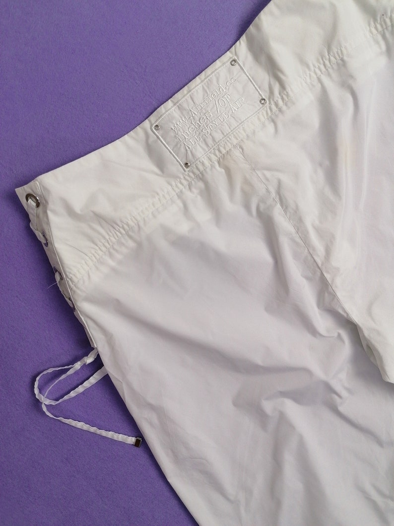 Vintage Y2k AIRFIELD Soft Shell Capri Pants in White Lace-up Waist Festival Rave Shorts size M-L