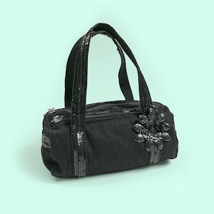 Vintage Y2K Small Canvas Bag Black Sequins Boho Mini Bag