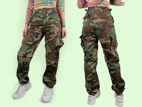 Vintage 90's Y2K Cargo Camo Pantalones Militares Pantalones Del Ejército  Pantalones Cortos Cremallera Piernas Camuflaje talla S/176 -  México