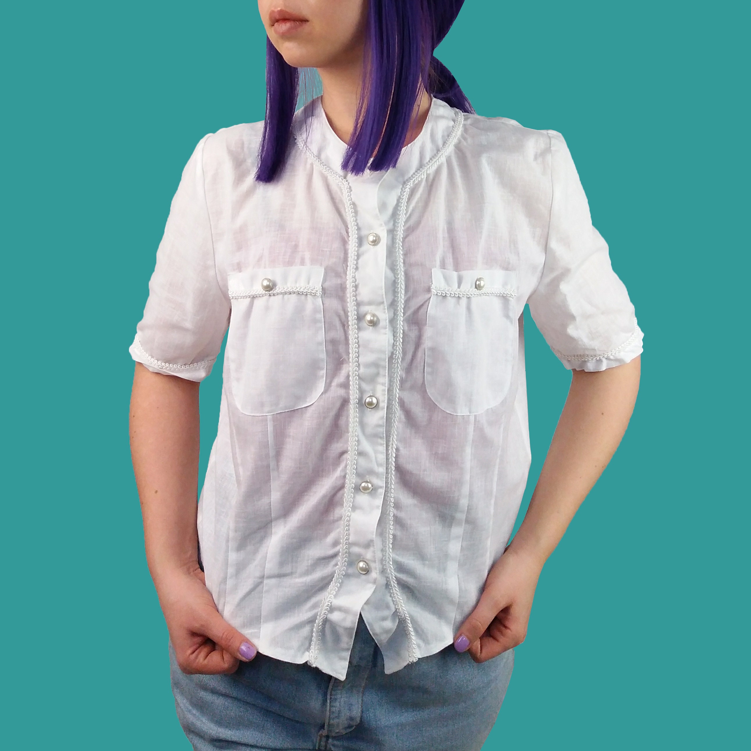 トップス 80s- White see-through shirt 80s Transparent Top - Etsy