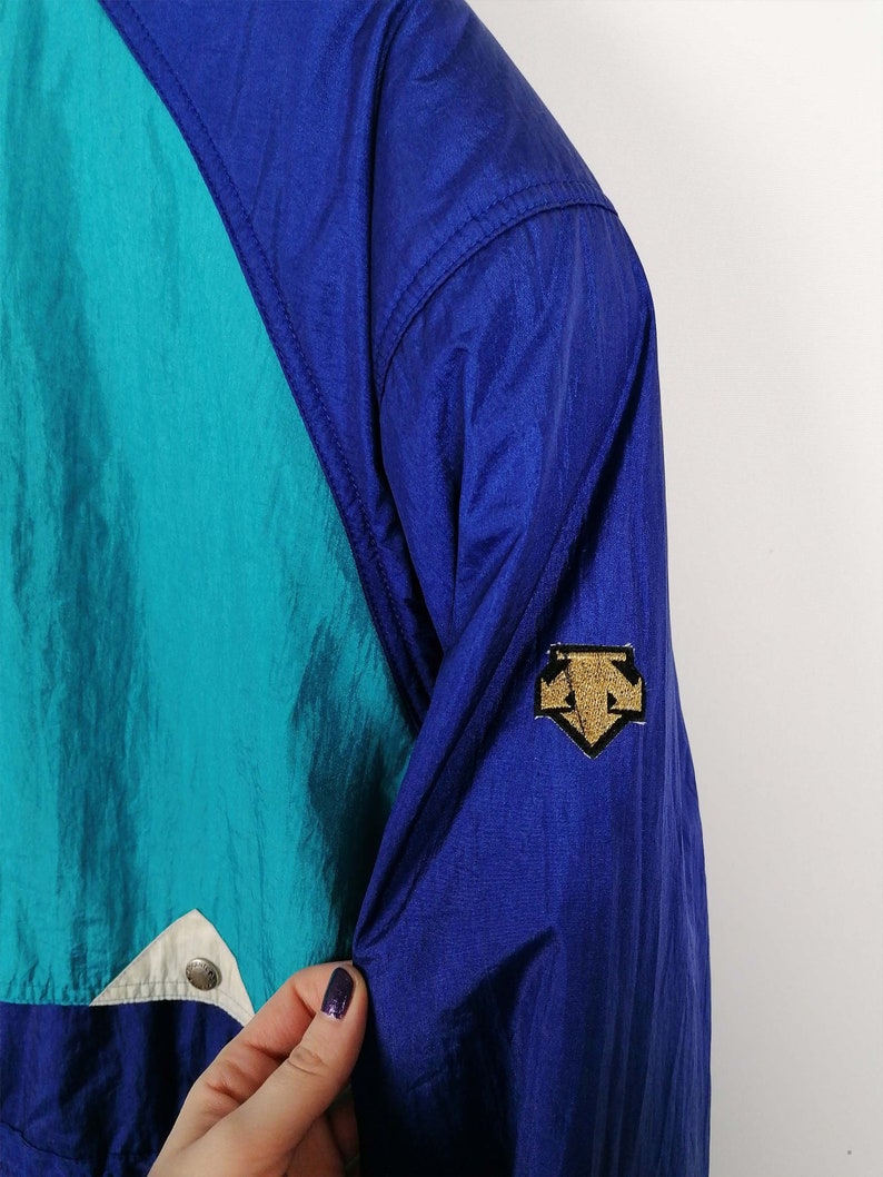 Vintage 80/'s 90/'s DESCENTE Retro Oversized Colourblock Blue Turquoise Winter Ski Jacket Snowboarding Puffer size L 52 men
