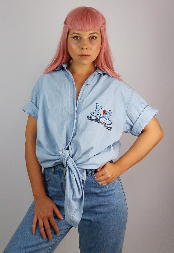 Vintage 90's Lightweight Oversized Denim Shirt Bl… - image 7