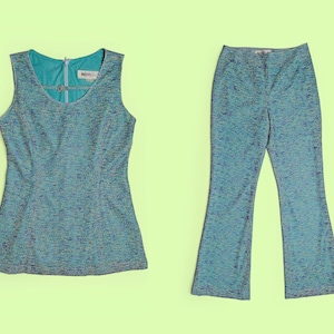 Vintage 70&#39;s BESTI BELLI Two-piece Set Tank Top and Flared Pants Aqua Blue - size XS  - S petite