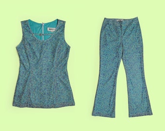Vintage 70&#39;s BESTI BELLI Two-piece Set Tank Top and Flared Pants Aqua Blue - size XS  - S petite