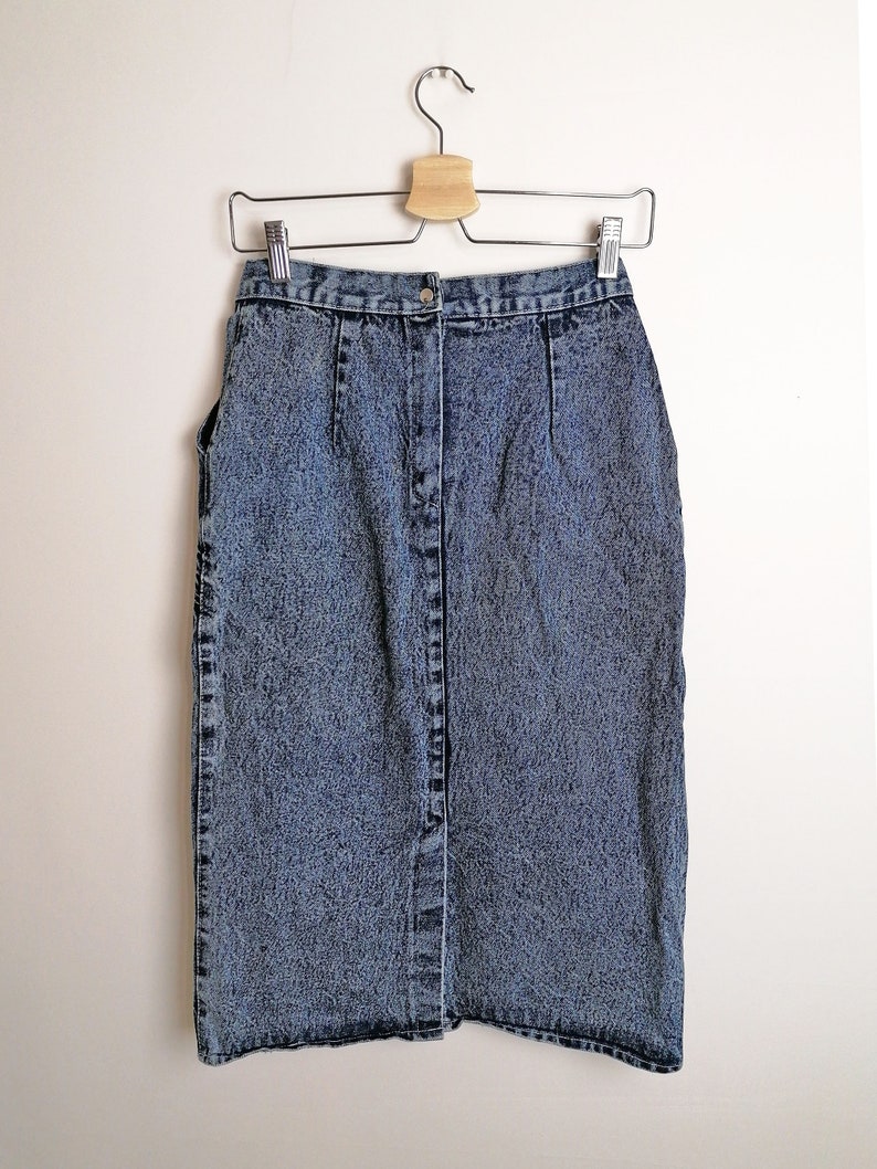 Vintage 80's 90's LALELI Acidwash Denim Skirt High Waist Denim Jeans Pencil Skirt - size S-M image 2
