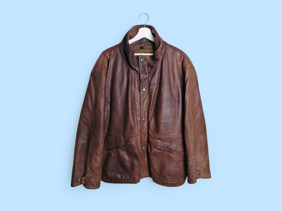 boss leather jacket brown
