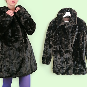 Vintage 80's 90's Faux Fur Coat Jacket Women Winter Coat Brown  - size M