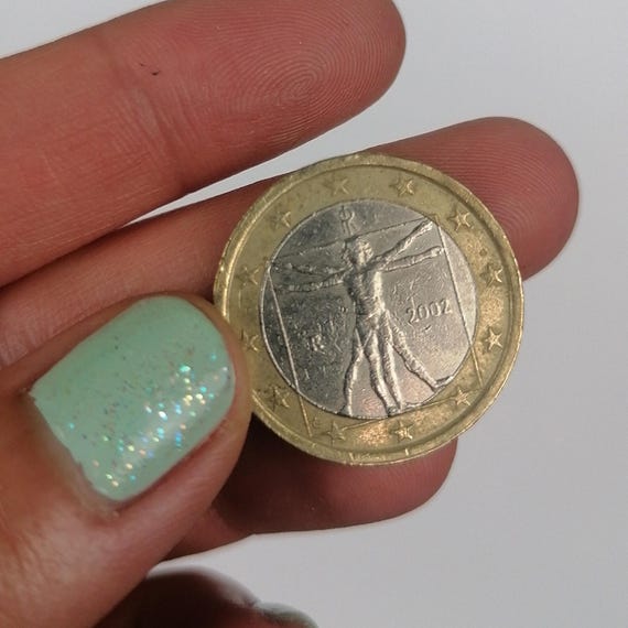 Rare 1 EUR Euro Coin 2002 Italy - Vitruvian Man Leonardo Da