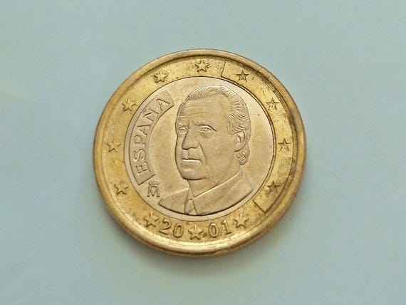 希少な 1 EUR ユーロコイン 2001 スペイン - フアン カルロス 1 世
