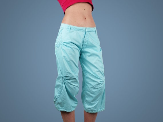 NIKE Y2K 2000s Blue Low-waist Capri Baggy Cargo Pants 3/4