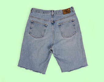 Vintage 90's CK Jeans Calvin Klein Jeans Shorts Cropped Cut-off Denim Blue Stone-wash Men ~ W 34