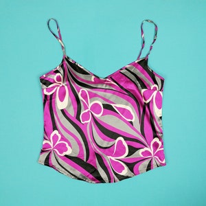 Vintage Y2K Cami Top Summer Print Silky Women Tank Top Made in Australia - size S-M