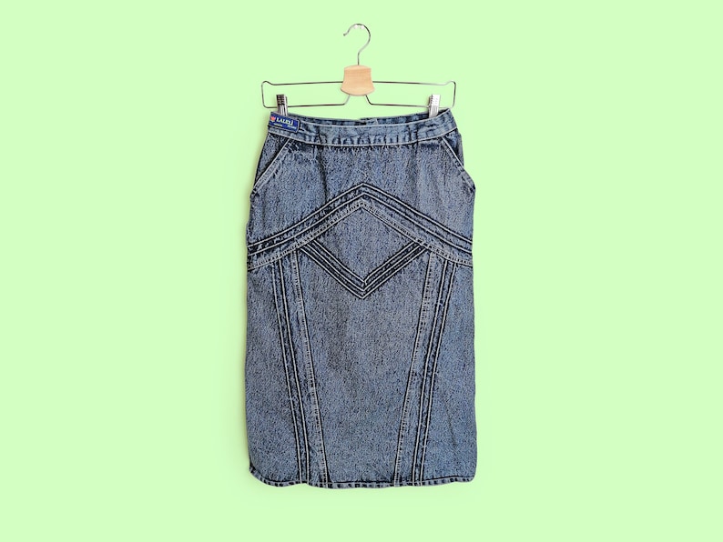 Vintage 80's 90's LALELI Acidwash Denim Skirt High Waist Denim Jeans Pencil Skirt - size S-M image 1