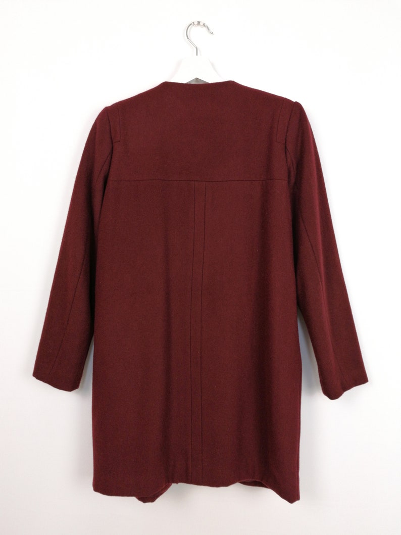 Vintage 90/'s Burgundy Minimalist Wool Coat Jacket size S