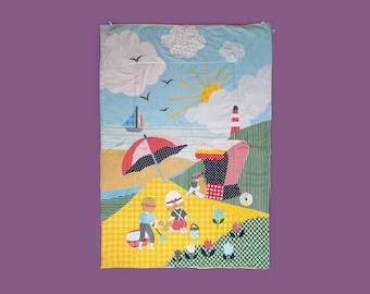 Vintage 70's 80's JULIUS ZOLLNER Quilted Baby Blanket Comforter Picnic Beach Blanket Made in Germany - 90 x 132 cm