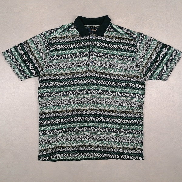 PRINGLE of Scotland vintage des années 90 Polo T-shirt aztèque imprimé sud-ouest motif rétro Surf - taille S