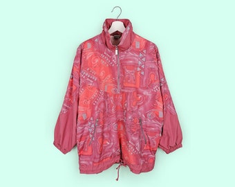 TRIUMPH Vintage 90's Chaqueta Cortavientos Retro Crazy Print Swishy 1/4 Zip Jersey Track Jacket - talla L / UE 46 / Reino Unido 42