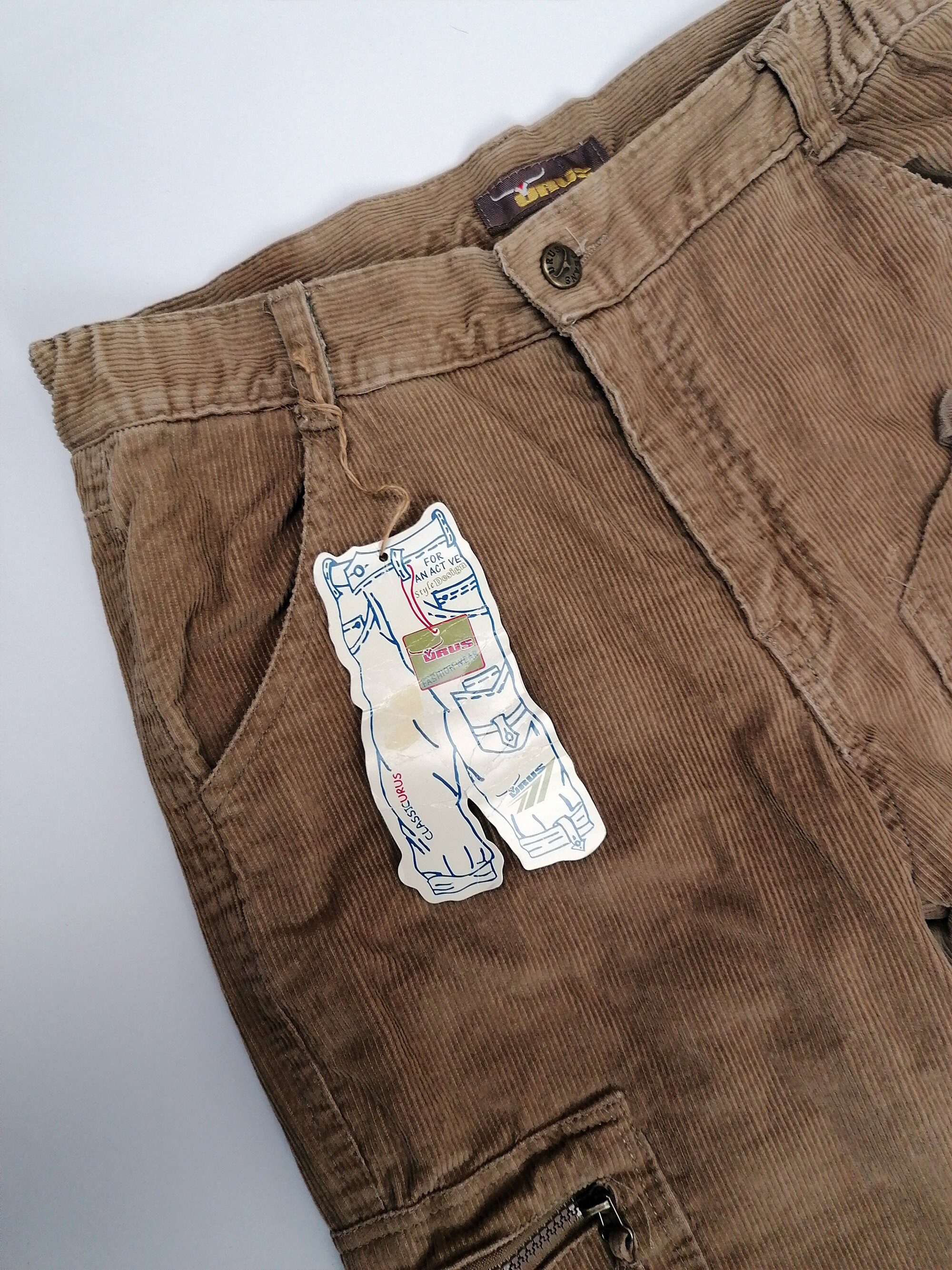 Vintage Y2K Cargo Pants Fleece Lined Corduroy Low Waist Jeans 