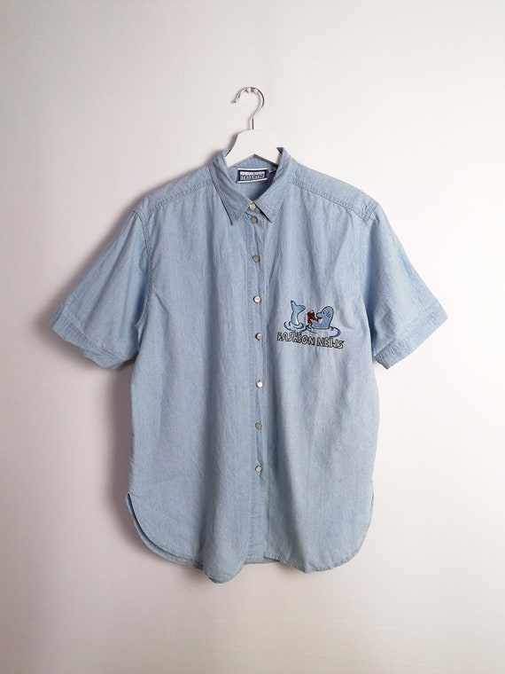 Vintage 90's Lightweight Oversized Denim Shirt Bl… - image 2