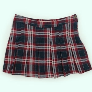 Vintage Y2K Mini  Skirt Pleats Plaid Tartan Check Pattern Preppy Grunge Kawaii Skirt - size M / 38
