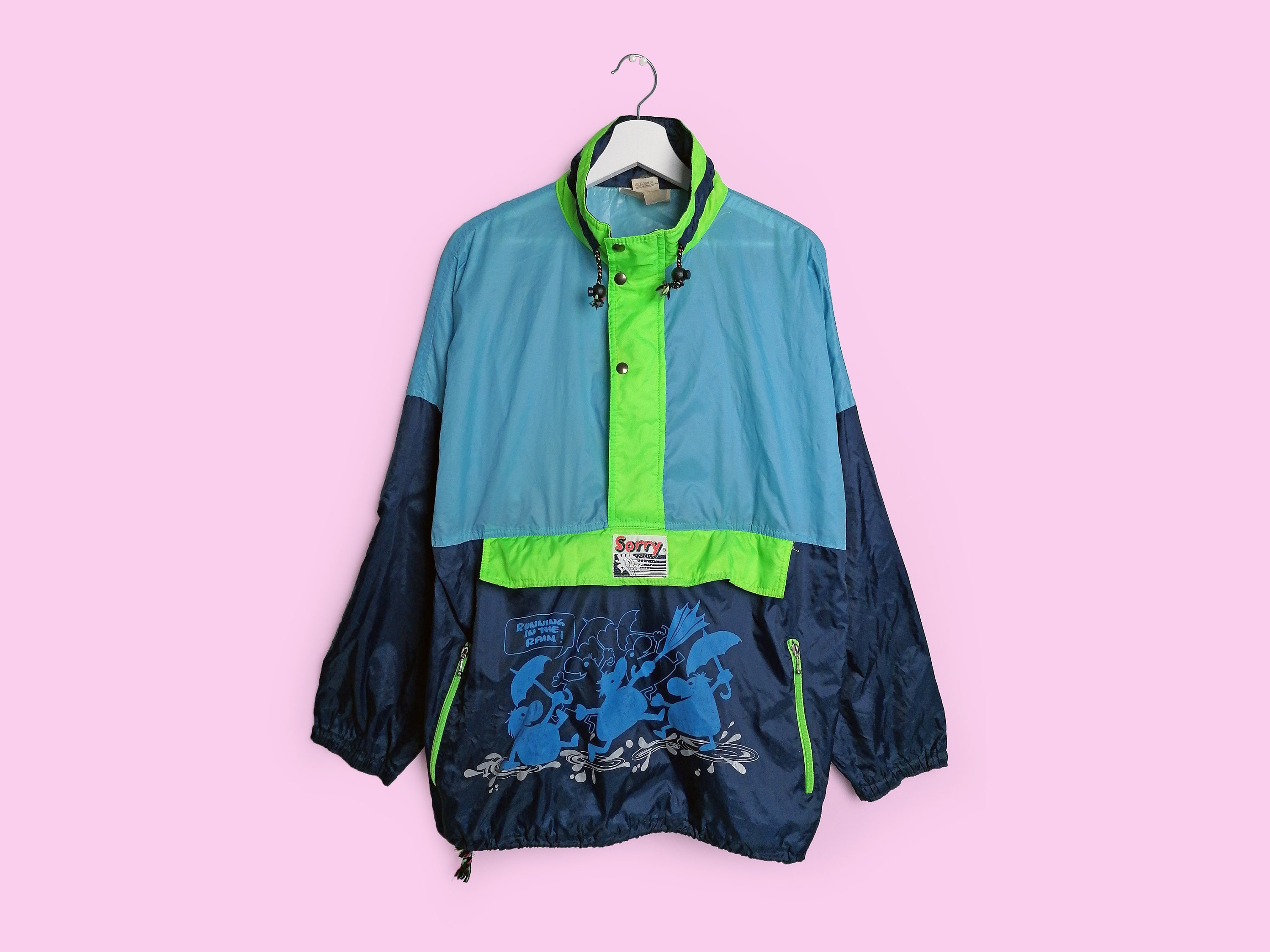 ジャケット・アウター Kartoon Vintage 80's SORRY Unisex Raincoat Packable Waterproof Paper