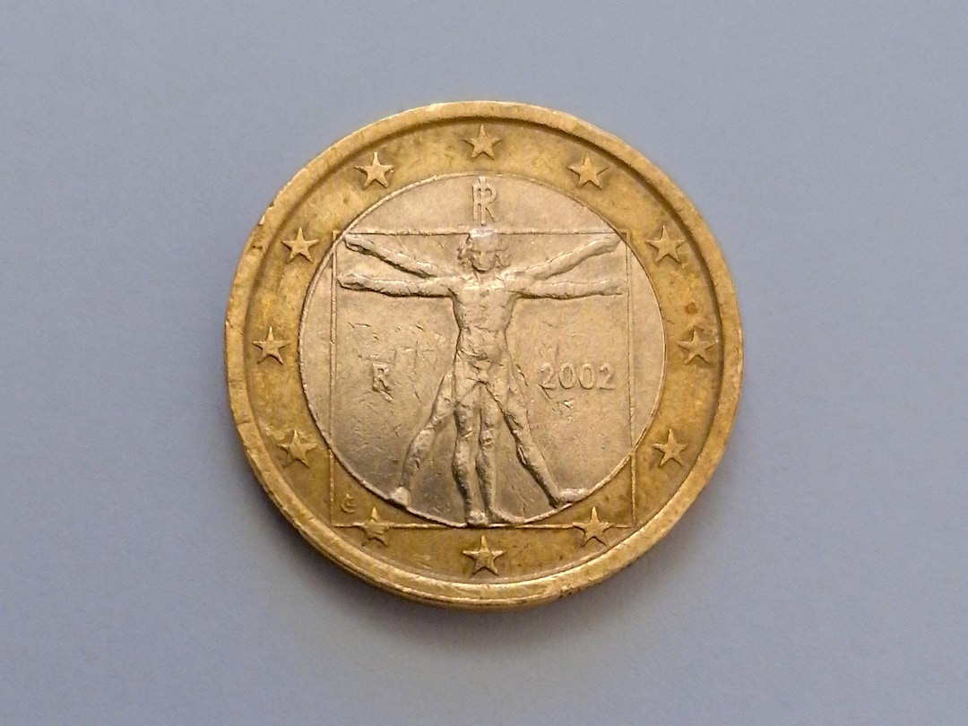 Rare 1 EUR Euro Coin 2002 Italy - Vitruvian Man Leonardo Da