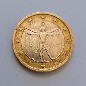 Pièce rare de 1 EUR en euro 2002 Italie - Homme de Vitruve, Léonard de Vinci, pièce de collection Pièce de collection numismatique italienne, cadeau