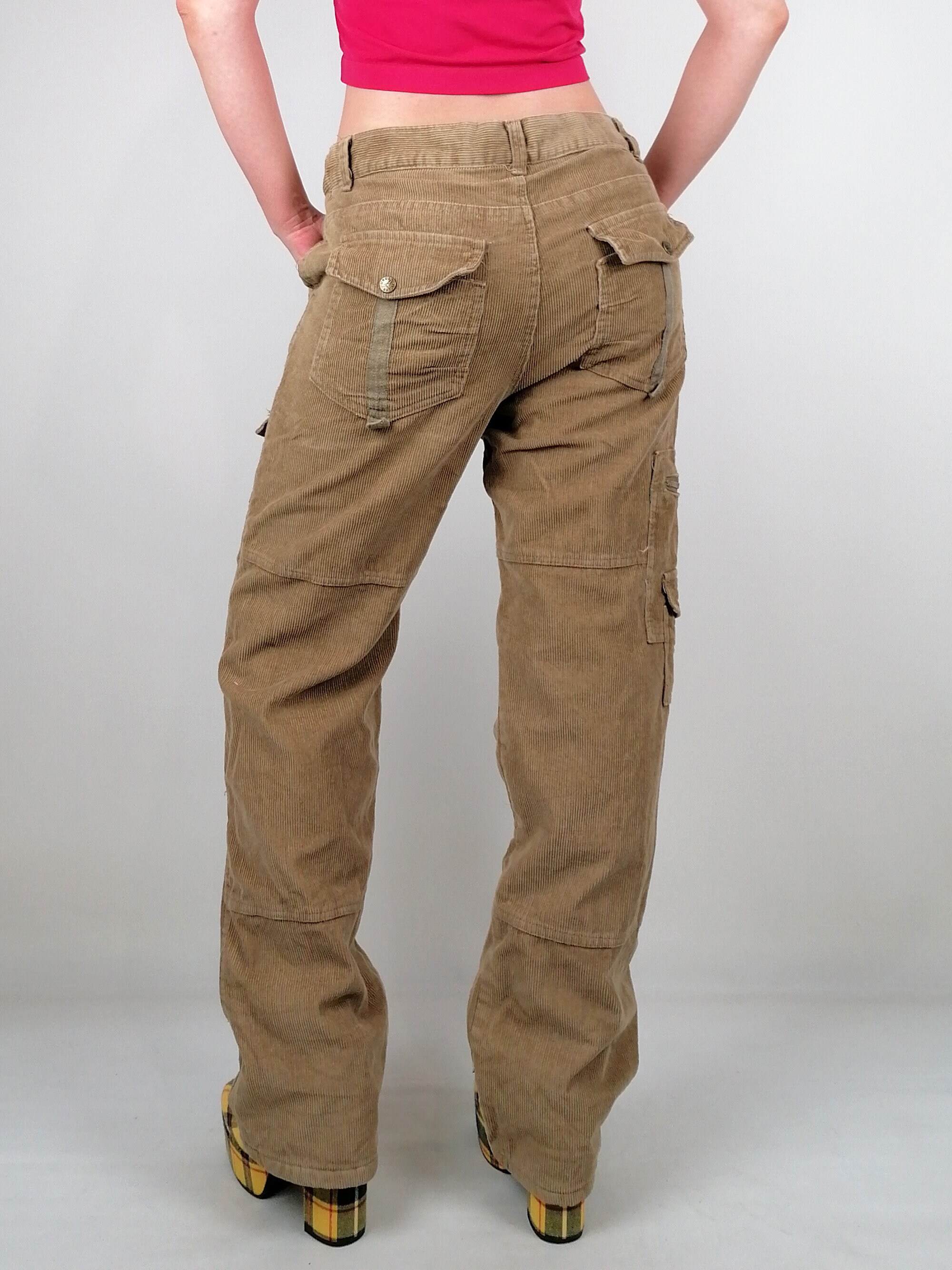 Vintage Y2K Cargo Pants Fleece Lined Corduroy Low Waist Jeans 