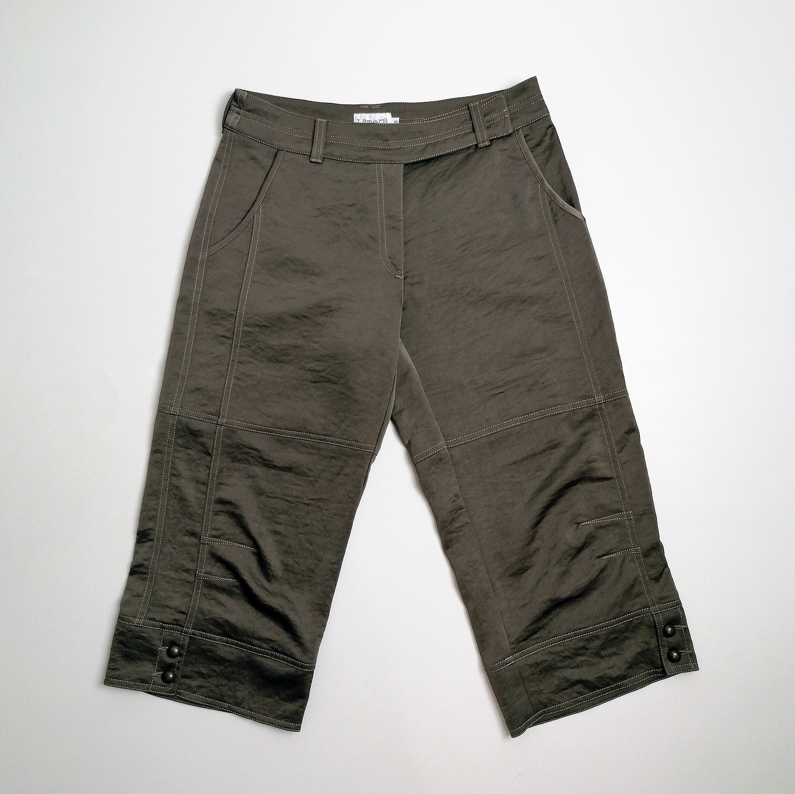 capri pants outfits  -LAMERS Y2K 2000s Low-rise Satin Capri Cargo Pants Olive Green Brown Wide Leg Deadstock 