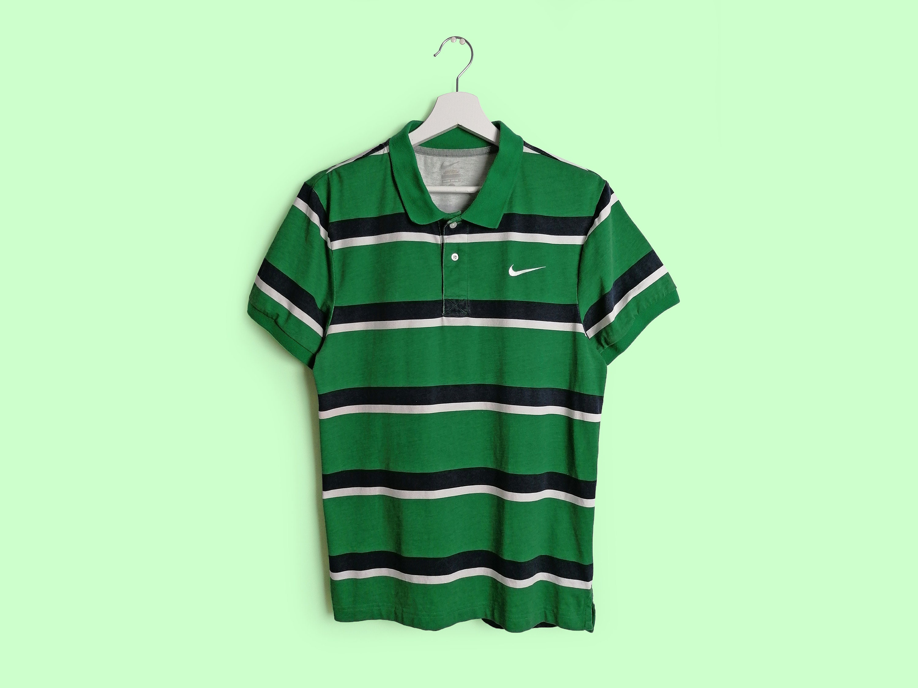 Vintage Y2K NIKE Polo T-shirt strepen groen borduurwerk Swoosh | Etsy