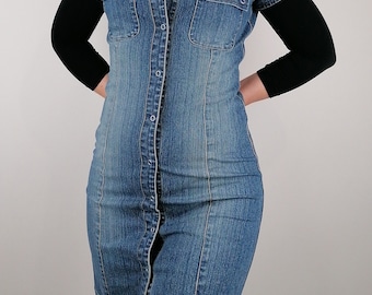 PIMKIE Vintage 90's Button Down Jean Denim Dress Pencil Skirt Snaps Closure  - Size XS-S - Etsy