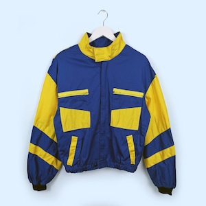 Vintage Mechanic Jacket Blue Yellow Bomber Workwear Utility