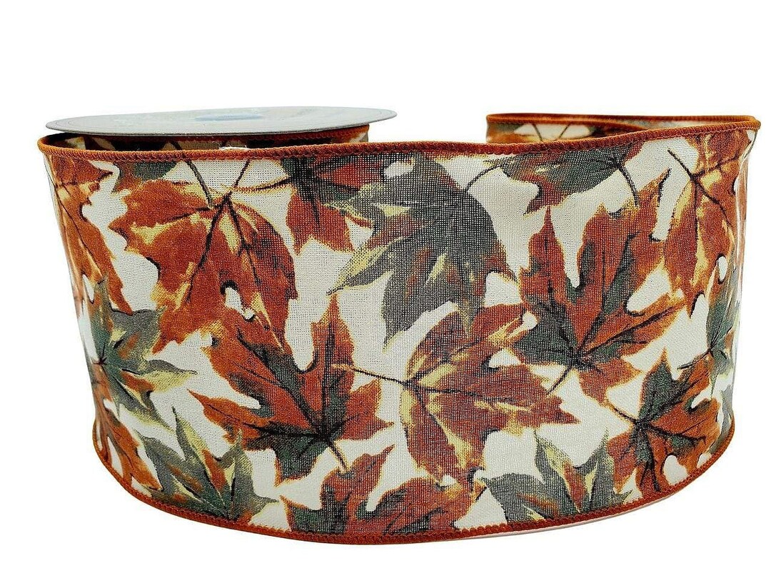 4 X 10yds D.stevens Cream Linen Ribbon With Grey, Green & Rust Autumn ...