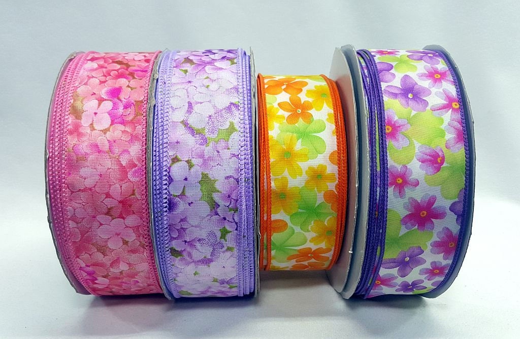 1.5 Wired Ribbon Spring Floral Ribbon in Pink Orange Etsy