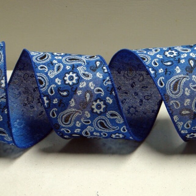 2.5 Wired Blue Bandana Ribbon Cowboy Ribbon 5 Yards Etsy