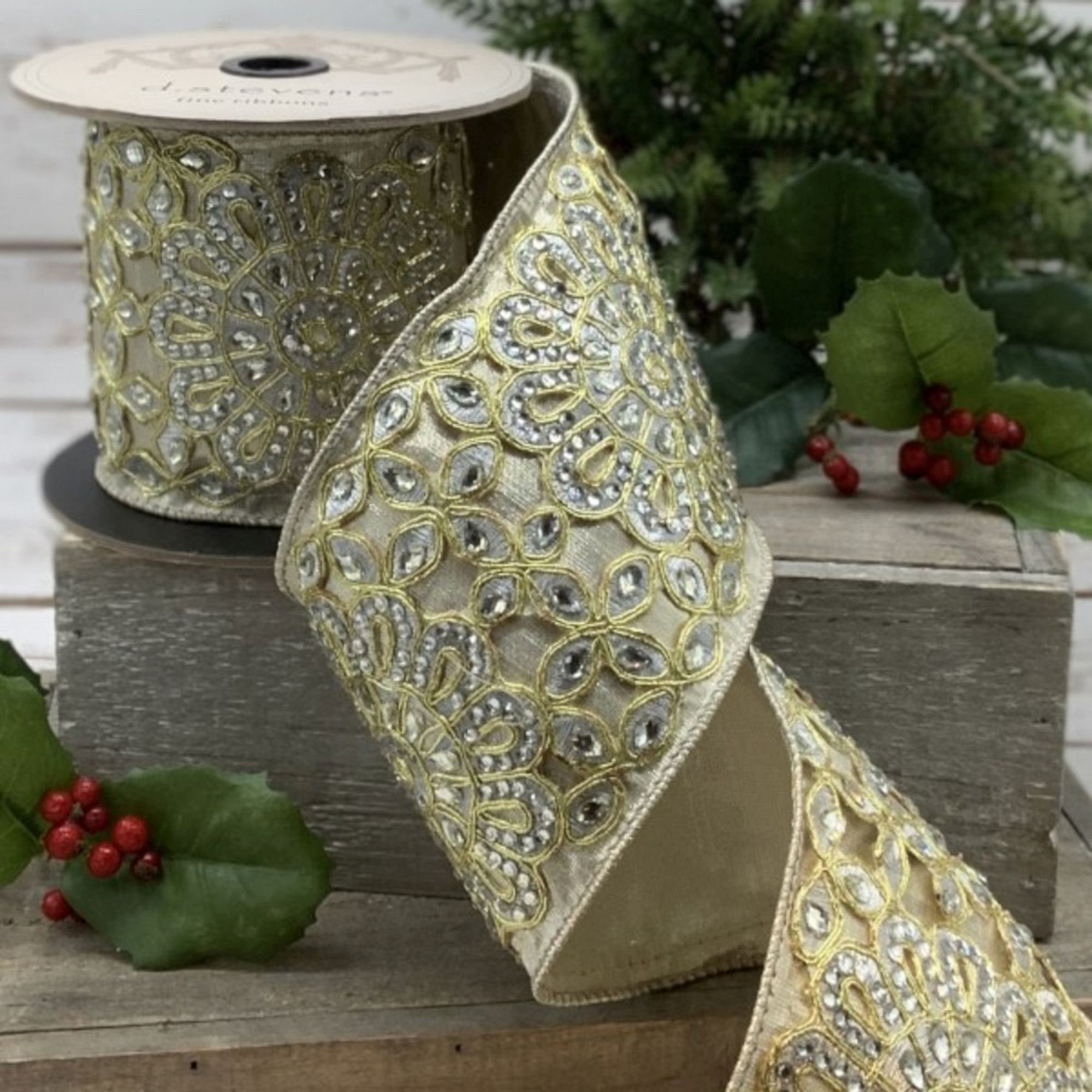 D Stevens White Platinum Velvet Designer Christmas Ribbon Wired - Fabulous  Fairytales