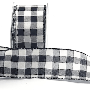 2.5&quot; x 20yd Black & White Woven Check Ribbon with Wired Edge